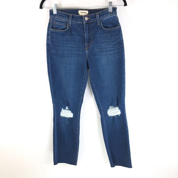 L'agence Sada High Rise Crop Slim Jeans Dark Wash Raw Hem 25 Sample - Picture 1 of 4